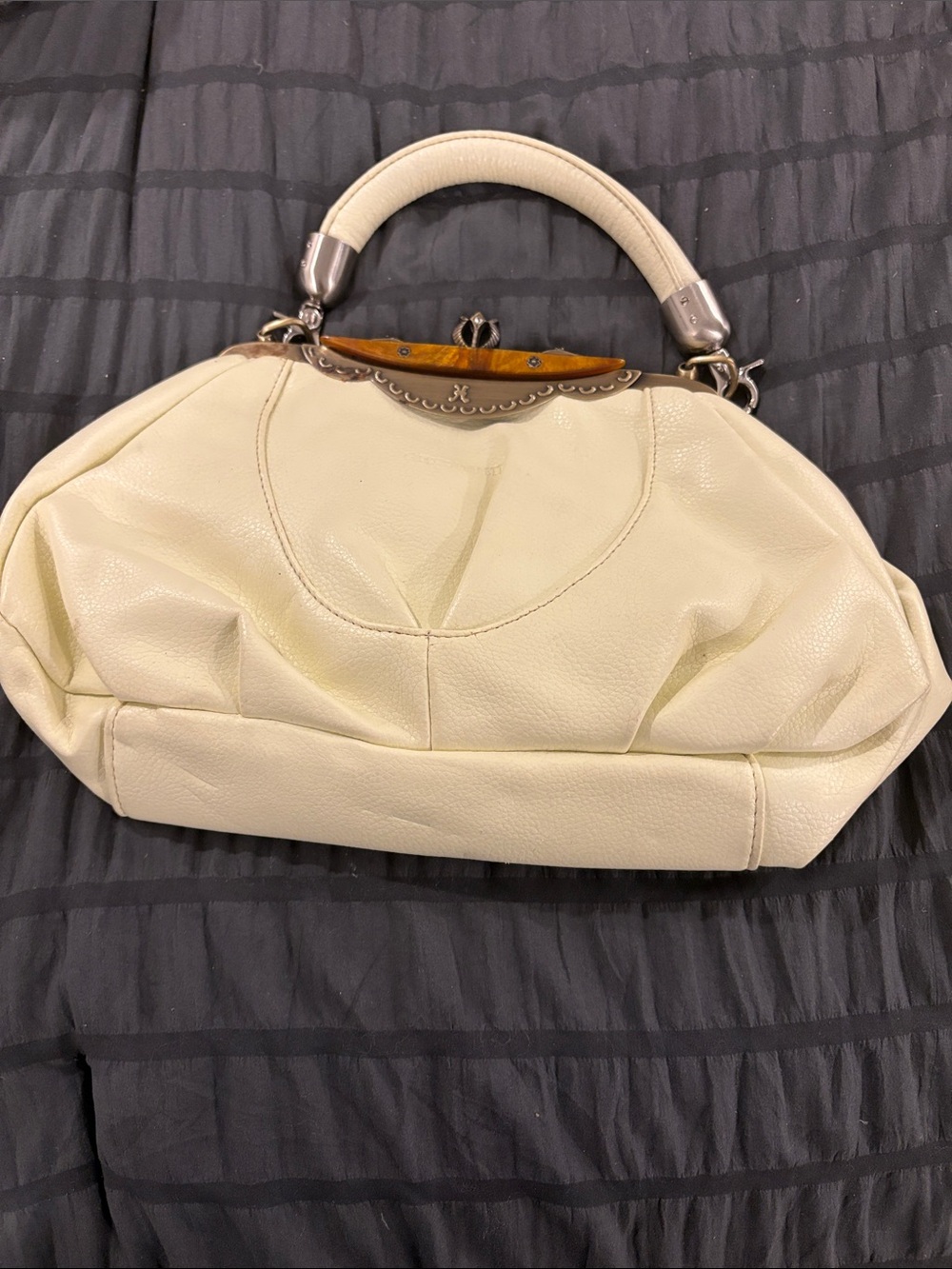 Structured Cream Top-Handle Satchel for Women